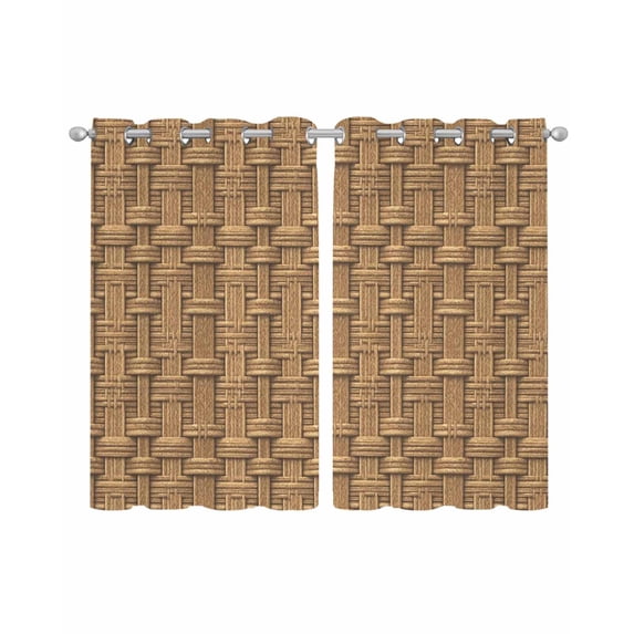 Vintage Rattan Sheer Curtains 39 Inch Length 2 Panels Set for Living Room/Bedroom, Minimalist Abstract Wicker Texture Brown Kitchen Curtains Grommet Semi-Sheer Curtains Window Treatments 27.5"x39"x2