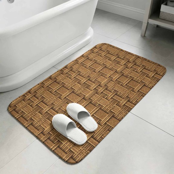 Vintage Rattan Washable Area Rugs for Living Room Bedroom, Large Non Slip Indoor Floor Carpet Absorbent Low Pile Minimalist Abstract Wicker Texture Brown Door Mat Rugs for Bathroom Entryway 47.2"x63"