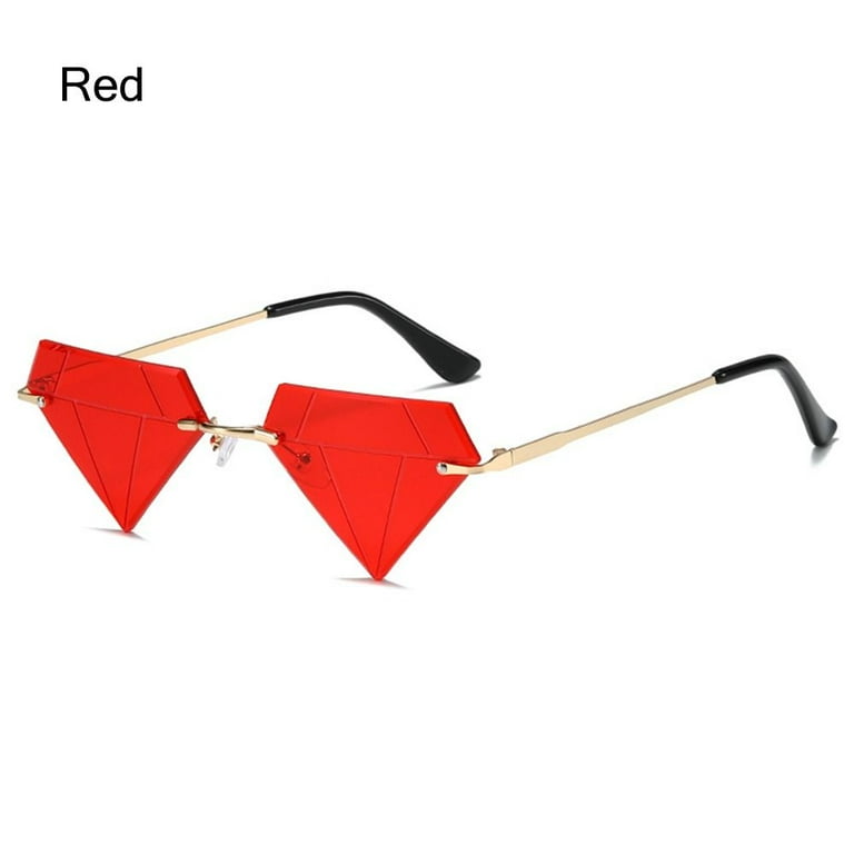 Vintage Rave Party Eyeglasses Festival Retro Shades Diamond Shaped Rimless Sun Glasses Triangle Sunglasses for Women RED Walmart