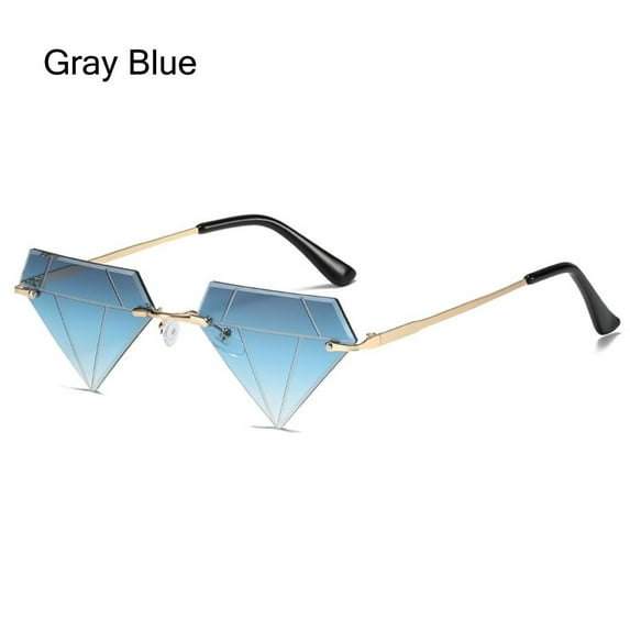Vintage Rave Party Festival Eyeglasses Triangle Sunglasses for Women Retro Shades Diamond Shaped Rimless Sun Glasses GRAY BLUE