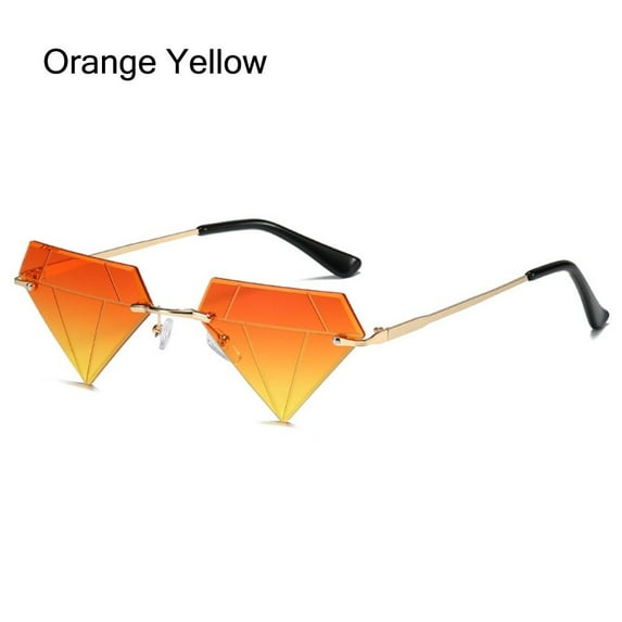 Vintage Rave Party Festival Eyeglasses Triangle Sunglasses for Women Retro Shades Diamond Shaped Rimless Sun Glasses ORANGE YELLOW