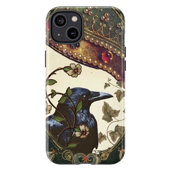 Vintage Raven Phone Case, Gold Crown Green Ivy Floral Cover for iPhone 17 16 15 14 13 12 11 Pro Plus Mini