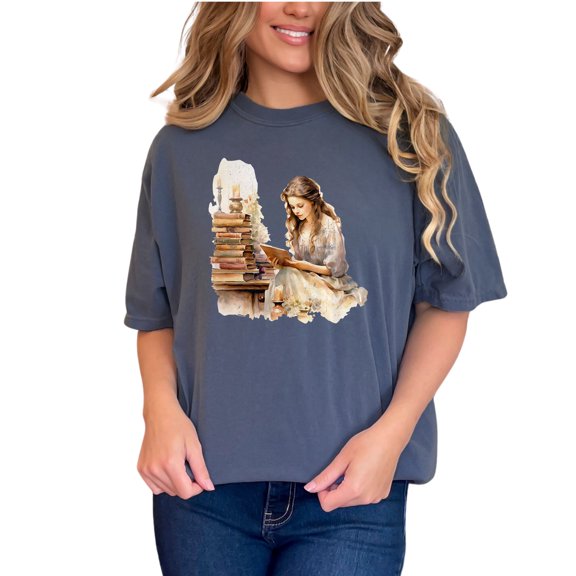 Vintage Reader Art Tee, Book Lover Shirt, Literary Enthusiast Gift, Classic Literature Clothing, Bookworm Graphic Tee, Cozy Reading Shirt, Denim Comfort Colors T-Shirt, Large