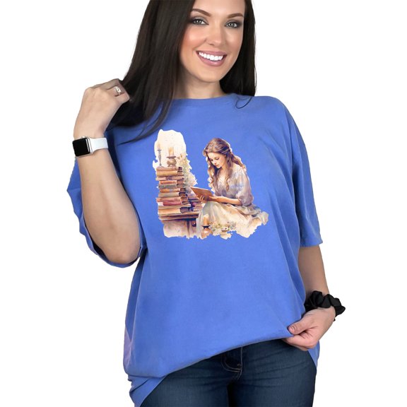 Vintage Reader Art Tee, Book Lover Shirt, Literary Enthusiast Gift, Classic Literature Clothing, Bookworm Graphic Tee, Cozy Reading Shirt, Flo Blue Comfort Colors T-Shirt, XL