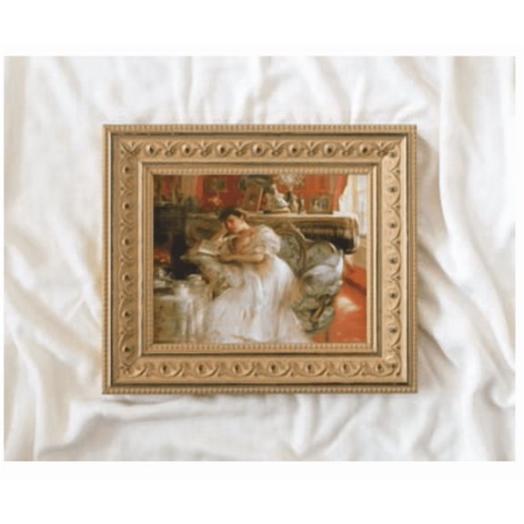 Vintage Reader Wall Art Romantic Woman Reading Poster Cozy Library Decor Trendy Literary Artwork Blush Book #417