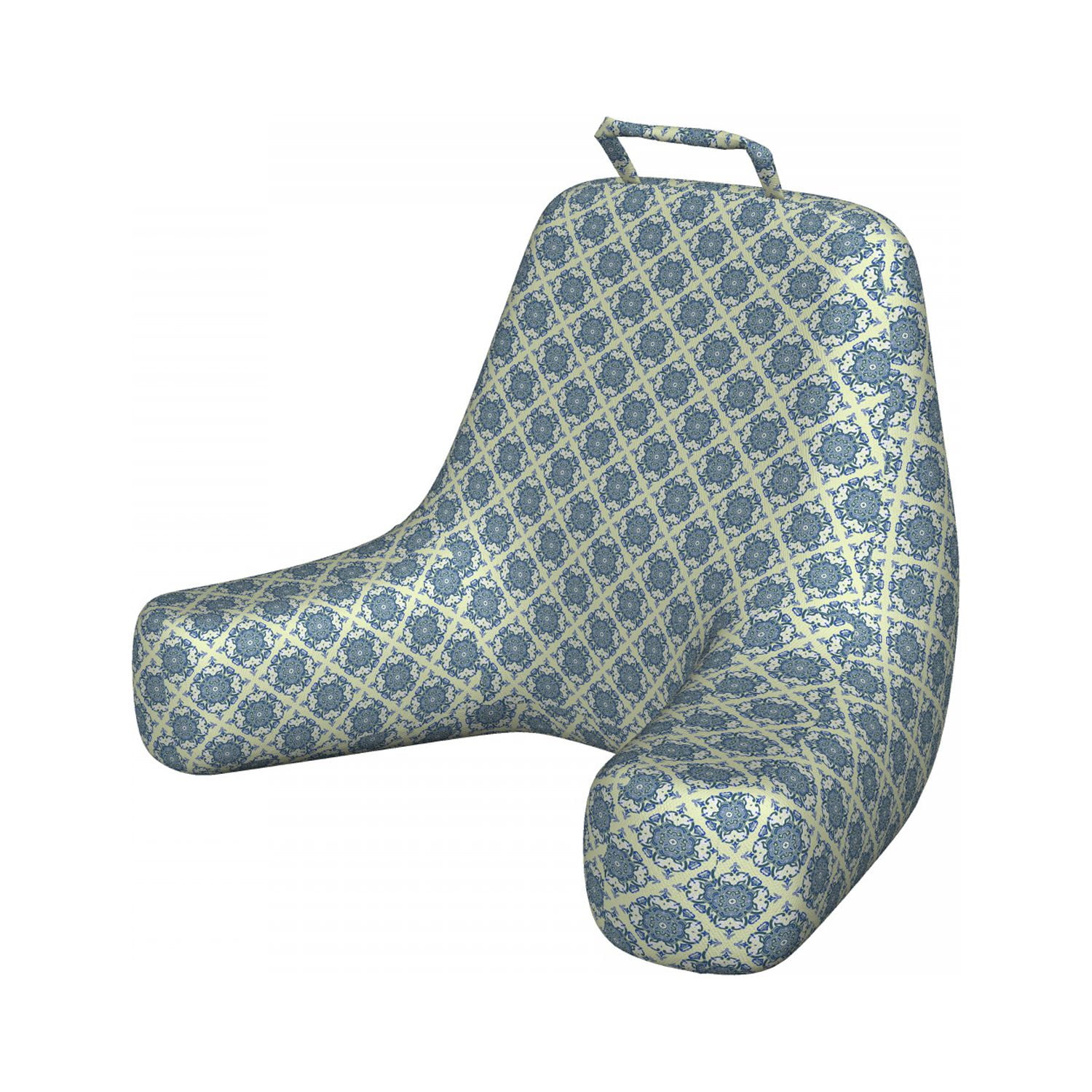 Vintage Reading Pillow, Curvy Repeating Floral Motifs in Squares