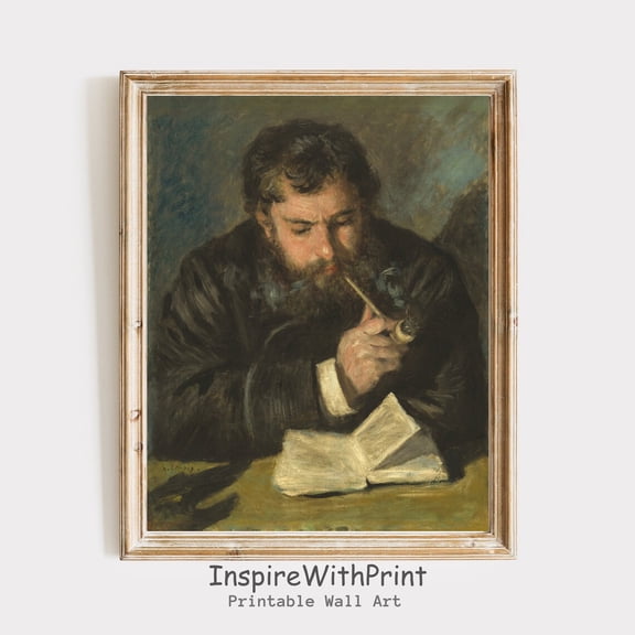 Vintage Reading Portrait Poster Wall Art, Claude Monet Portrait by Auguste Renoir, Reading Art, Home Office Library Decor, Size 12x18 UNFFRAMED F03.1.6l728