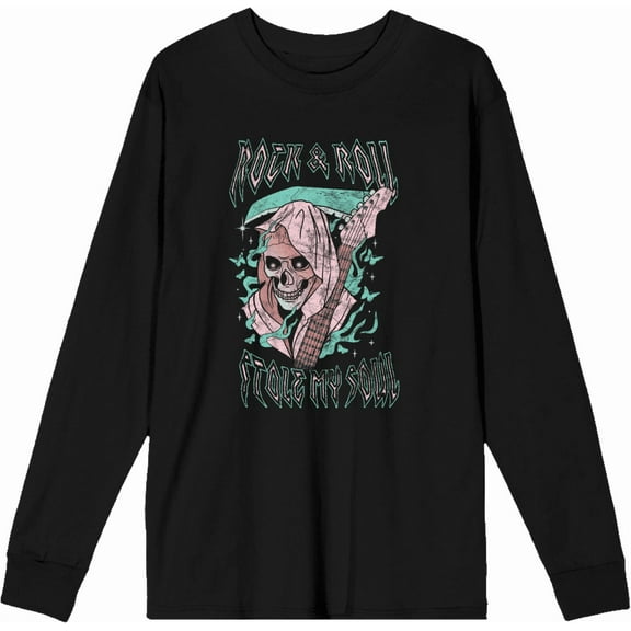 Vintage Reaper Flame Butterfly Adult Black Crew Neck Long Sleeve Tee-Large