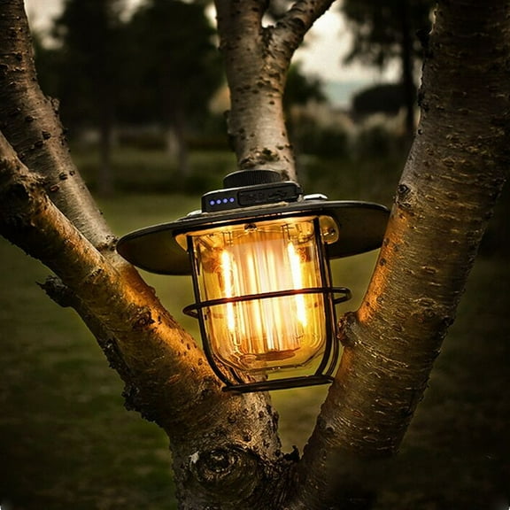 Vintage Rechargeable Camping Lantern LED Portable Camping Light Dimmable Outdoor Lantern USB Charging Power Bank Function Water Resistant Emergency Light Hiking Tent Garden Night Use