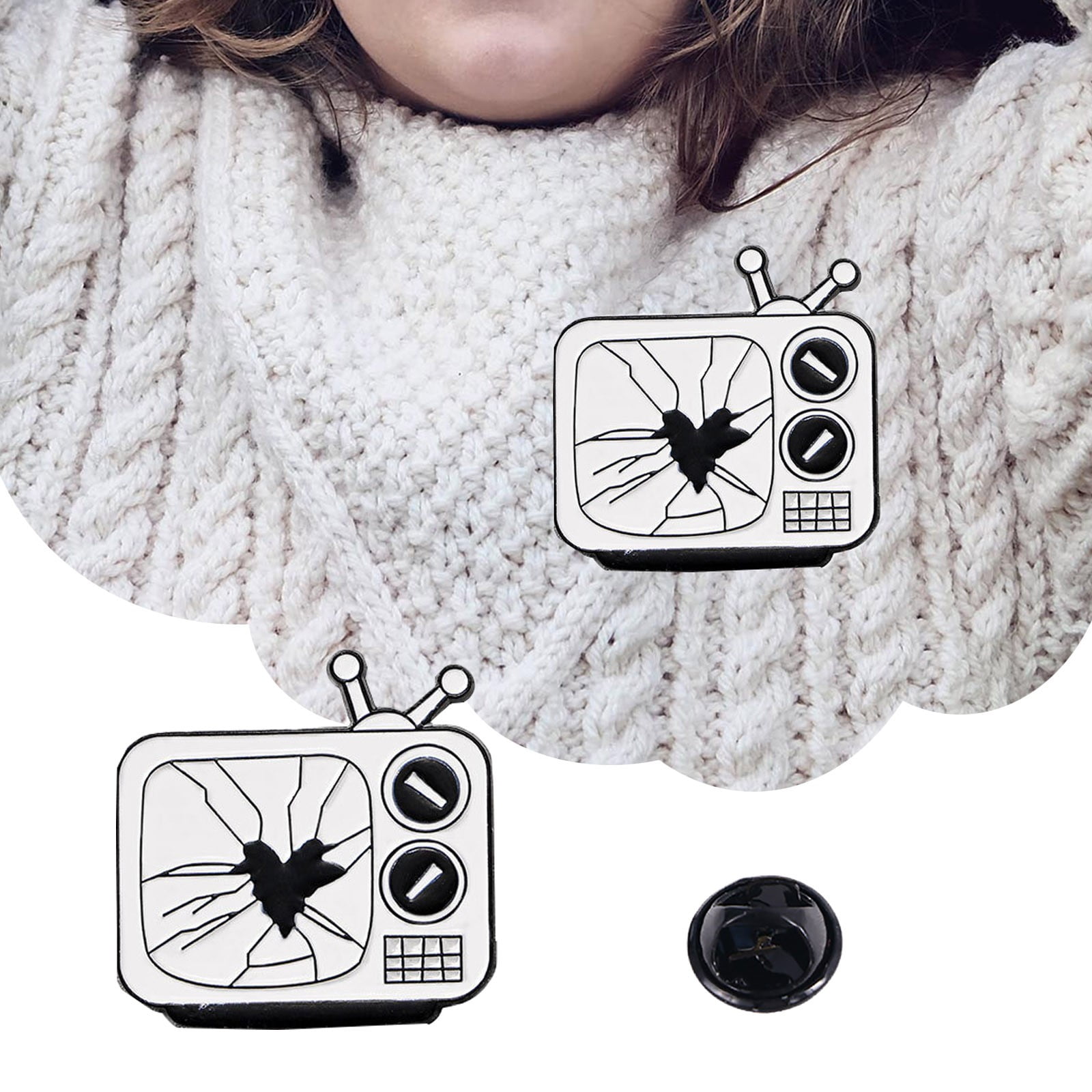 Vintage Record Brooch TV Bottle Key And Lock Metal Badge Literary And