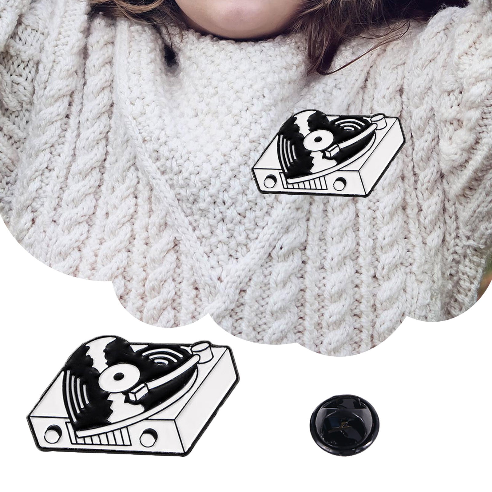 Vintage Record Brooch TV Bottle Key And Lock Metal Badge Literary And