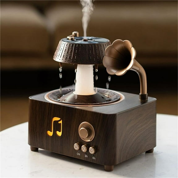 Vintage Record Diffuser, 5-in-1 Aroma Diffuser with White Noise, Bluetooth Speaker, Colorful Night Light, Humidifier & Aromatherapy, Raindrop-Inspired Retro Design for Relaxation