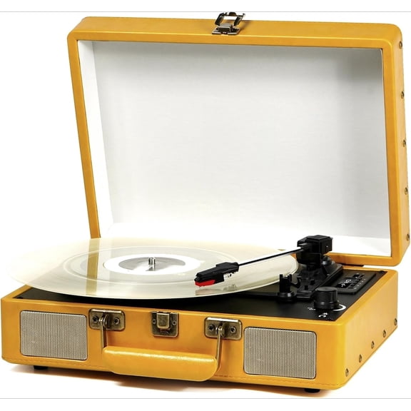 Vintage Record Player with Bluetooth 3-Speed Portable Suitcase Vinyl Record Player with Speakers, USB/SD Card Recording, RCA, AUX-in, Headphone Jack, Retro Turntable