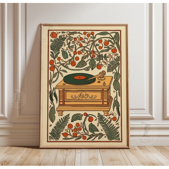 Vintage Record Player Botanical Music Retro Audio Home Decor Art Unframed Paper Print