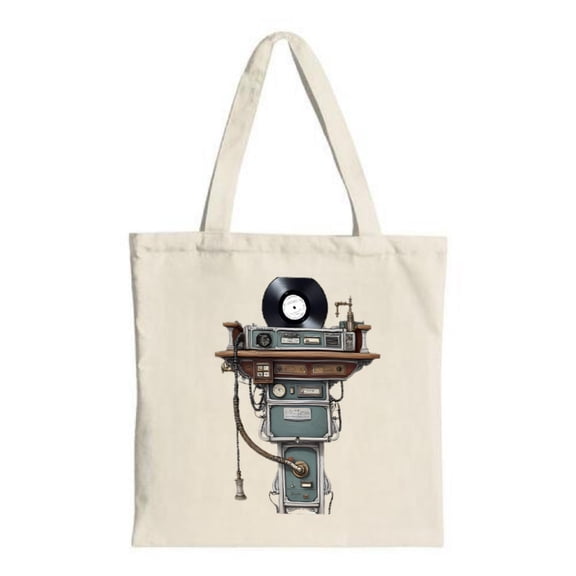 Vintage Record Player Design Tote Bag - Canvas Multifunctional Reusable Shopping Bag for Parties Travel & Shopping