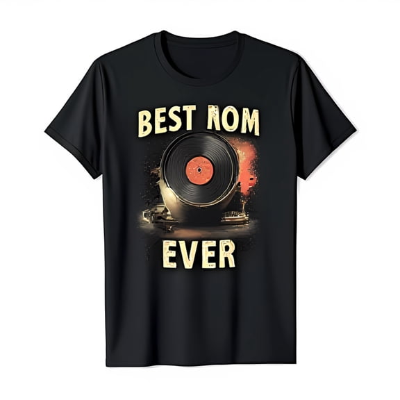 Vintage Record Player Graphic Black T-Shirt Best Mom Design