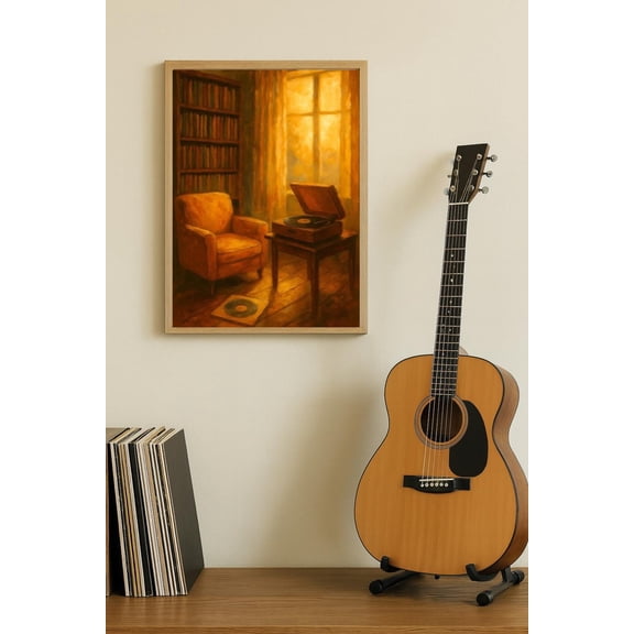 Vintage Record Player Print, Cozy Listening Room Wall Art, Retro Vinyl Music Print For Collector Decor, Music Lovers, Or Home Studio Home Decor UNFRAMED Poster, Wall Art for Decor, Present, 8x12