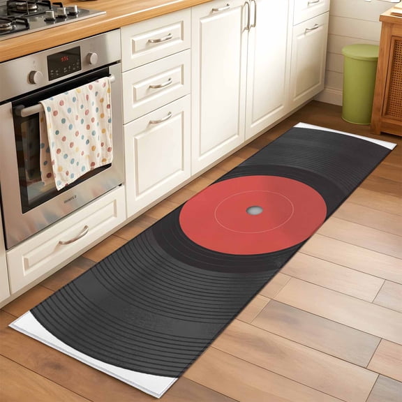 Vintage Record Runner Rugs 2x6 ft |red Black Record Abstract Art Simple Washable Hallway Rugs Non-Slip Floor Mats Absorbent Carpet Bedside Runners for Bedroom Kitchen Bathroom Laundry Room