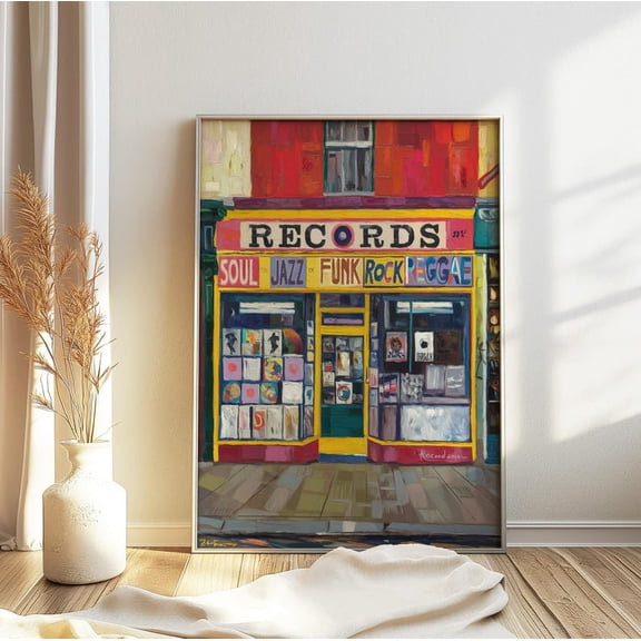 Vintage Record Shop Art Print Retro Music Lover Home Decor Size 24x36 Unframed Poster