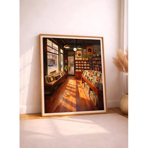 Vintage Record Store Interior Wall Art Featuring Classic Vinyl Shop Atmosphere – Size 24x36 Unframed Poster