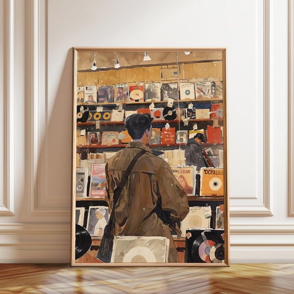 Vintage Record Store Music Lover Retro Studio Decoration, Unframed Paper Poster 8x10in