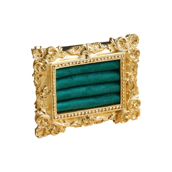 Vintage Rectangle Ring Holder, Elegant Gold Velvet Jewelry Display Frame, Baroque Style Earring Stand & Organizer, Premium Photography Prop for Rings & Studs, Decorative Tray(Green, 4)