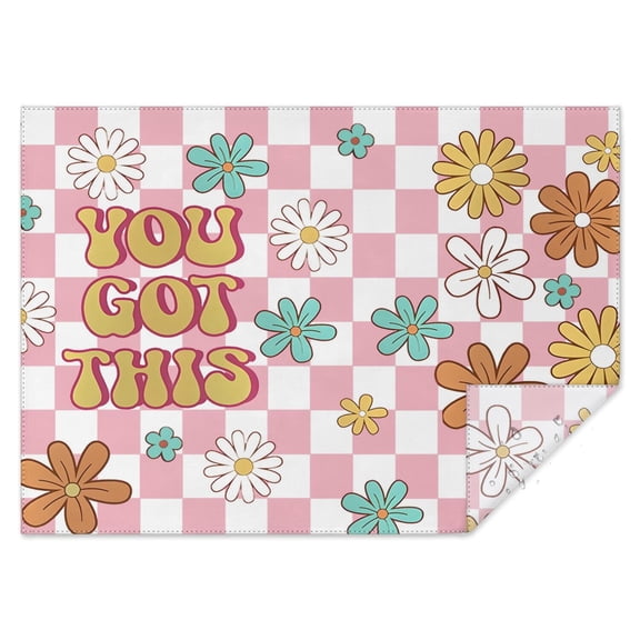 Vintage Rectangle Tablecloth 60x84 Inch, Daisy Flowers Boho Water Resistant Vinyl Washable Seasonal Table Cover for Thanksgiving Christmas Holiday Party Picnic Dinner Decor