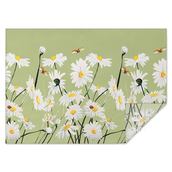 Vintage Rectangle Tablecloth 60x84 Inch, Daisy Flowers Boho Water Resistant Vinyl Washable Seasonal Table Cover for Thanksgiving Christmas Holiday Party Picnic Dinner Decor