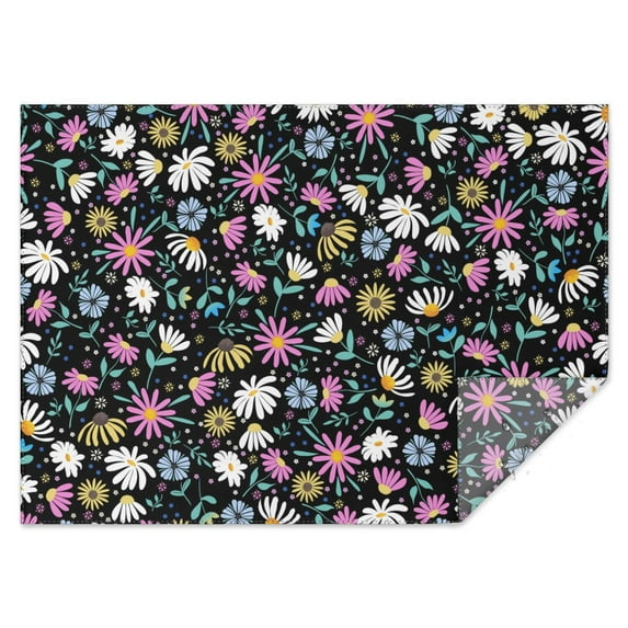 Vintage Rectangle Tablecloth 60x84 Inch, Daisy Flowers Boho Water Resistant Vinyl Washable Seasonal Table Cover for Thanksgiving Christmas Holiday Party Picnic Dinner Decor