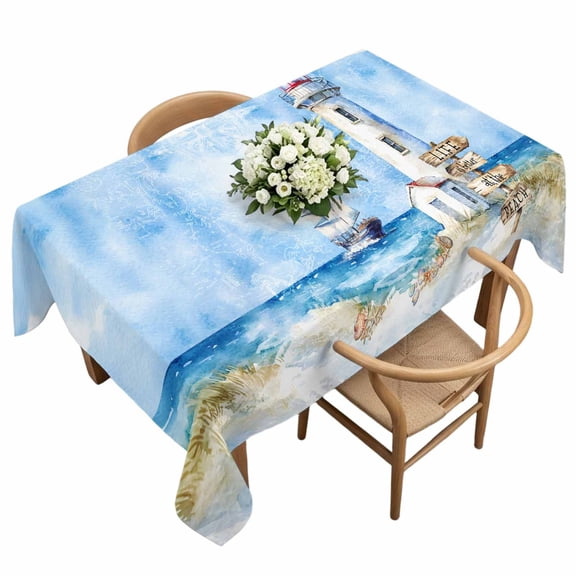 Vintage Rectangle Tablecloth Ocean Lighthouse Nautical Sailboat Starfish Waterproof Wrinkle Free Soft Table Cloth Spill-Proof Washable Table Cover for Dining Party Picnic 60 x 120 Inch