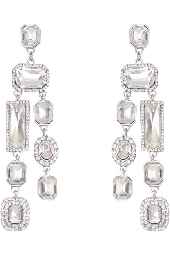 Vintage Rectangle Teardrop Chandelier Earrings, Art Deco Wedding Austrian Crystal Drop Dangle Earrings for Women Party Prom[m8743]