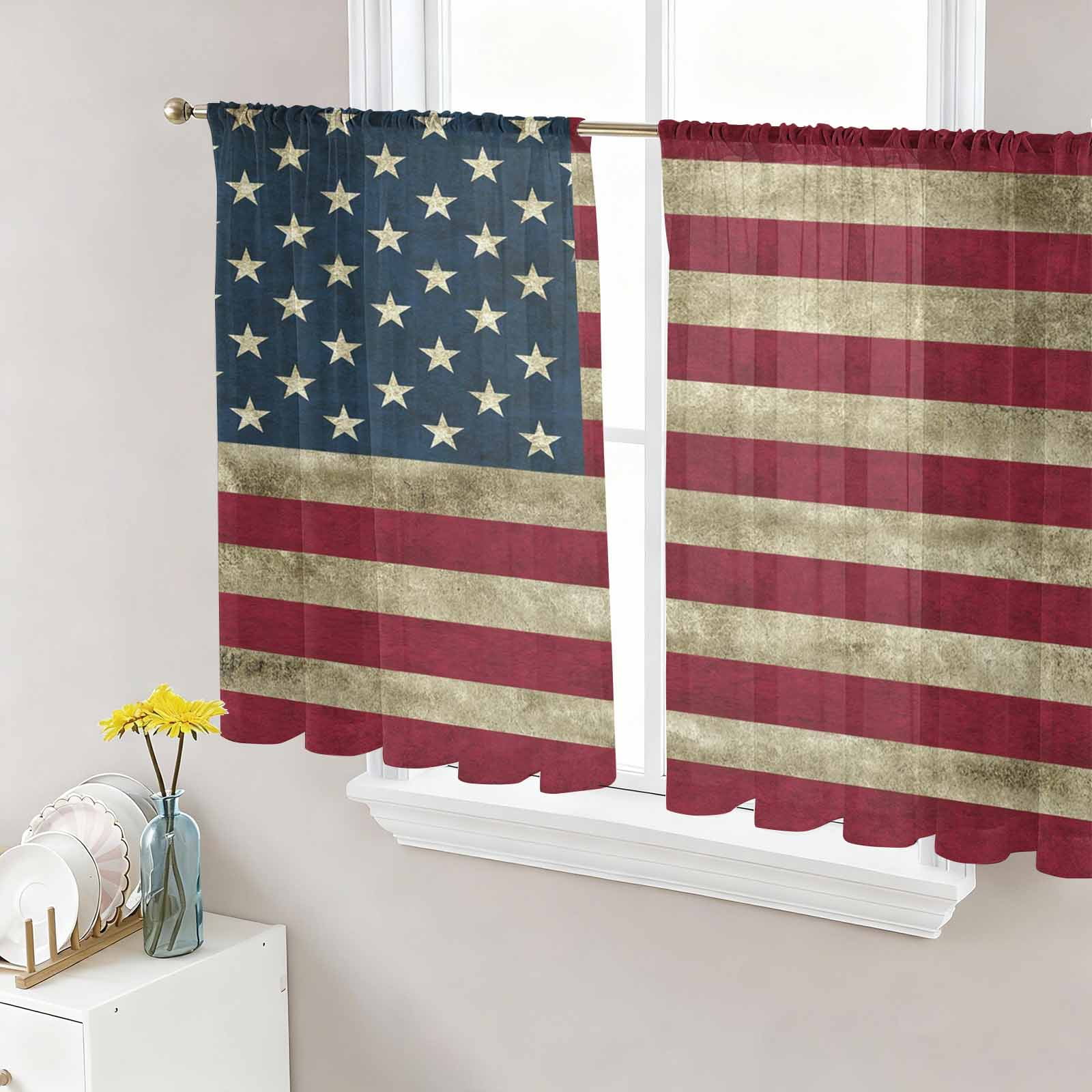 Vintage Red American Flag Semi Sheer Curtains 45 Inch Length 2 Panels ...