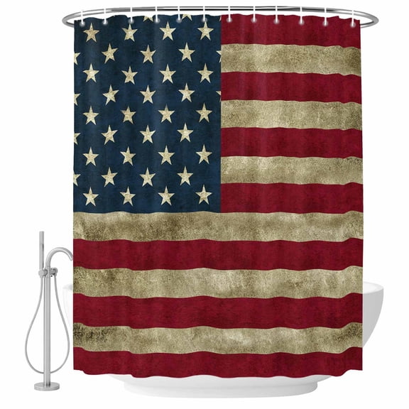 Vintage Red American Flag Shower Curtain, US Flag Stripe Retro Starts Washable Shower Curtains for Bathroom Bathtubs, Waterproof Quick-Dry Bath Curtain with Hooks & Grommets, Small Stall 36"x72"