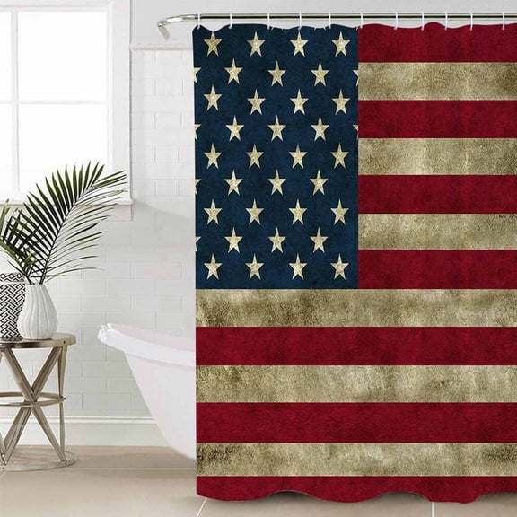Vintage Red American Flag Small Stall Shower Curtain, Waterproof Shower Curtains for Bathroom, US Flag Stripe Retro Starts Washable Fabric Cloth Bath Curtain for Bathtub with Hooks 36x72 Inches