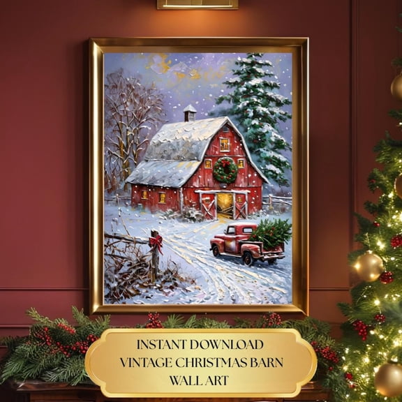 Vintage Red Barn Art , Old Red Tree Truck Art, Cozy Nostalgic Country, Unframed Paper Print