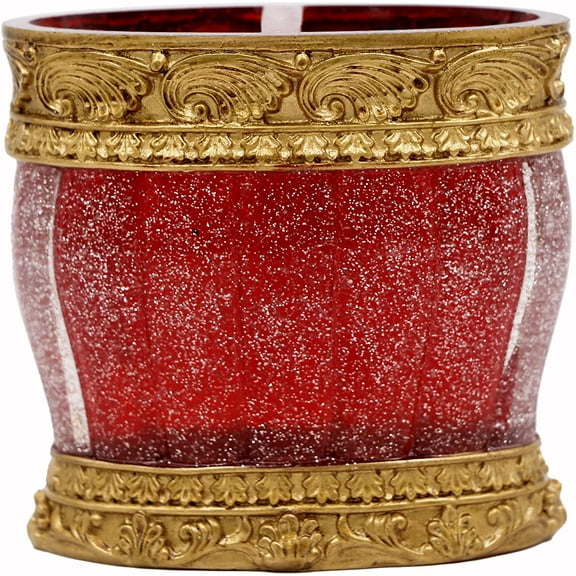 Vintage Red Bathroom Accessories Set, 5 Piece Golden Glossy Bath Gift with Soap Dispenser & Toothbrush Holder