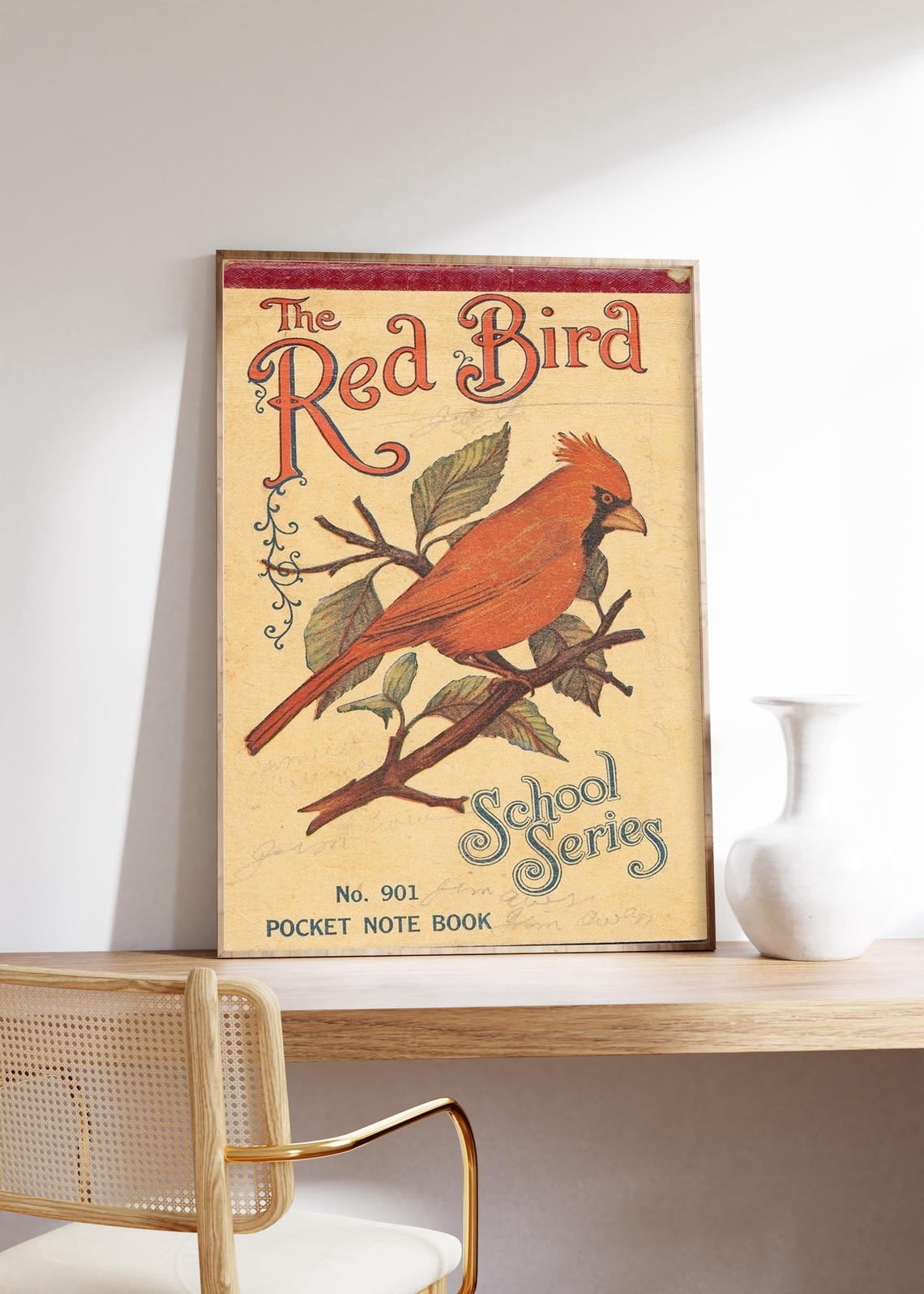 Red Colored Books Vintage Red Bird Book Cover School Series Illustration Soft Color Wall ...