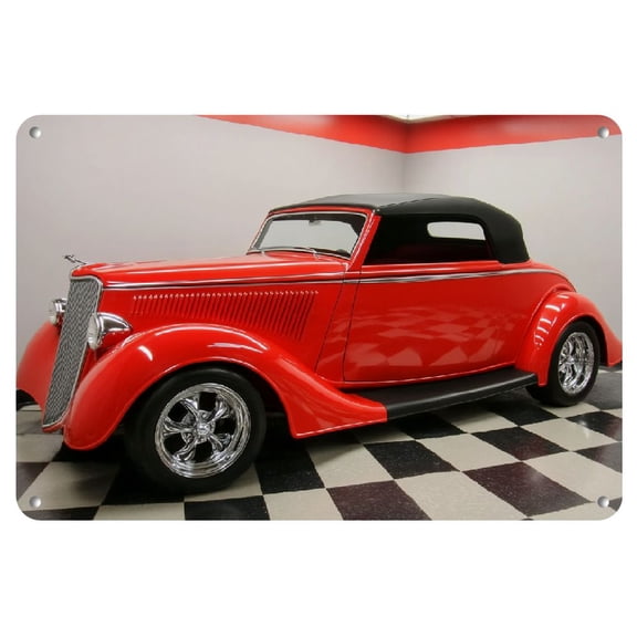 Vintage Red & Black Classic Car Metal Sign - Retro Street Charm Theme, Ideal for Home, Garage, Café, Indoor/Outdoor Decor - Perfect Gift for Car Enthusiasts & Collectors, Car Decor, 2D