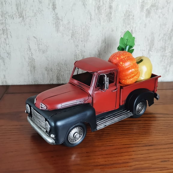 Vintage Red & Black Truck Model Ornament - Heavy-Duty Metal Construction, Retro Farmhouse Decor for Home, Office, Cabinet - Father's Day, Christmas, Birthday Gifts for Truck Lovers - No Electricity