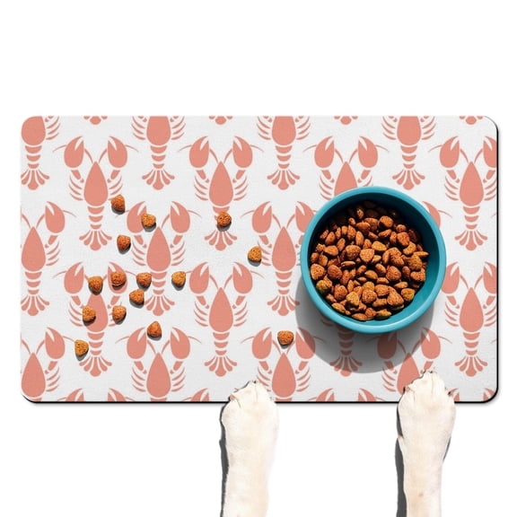 Vintage Red Blue Lobster Dog Food Mat – Nautical Beach Tropical Pet Feeding Mat 12x20, Marine Ocean Sea Life Non-Slip Absorbent Quick Dry Waterproof Easy Clean