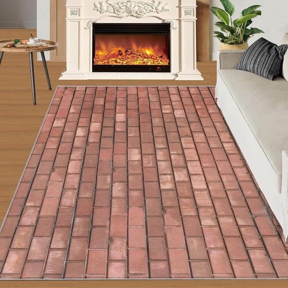 Vintage Red Brick Wall Rug Modern Industrial Rugs for Bedroom, Washable Non Skid Low Pile Carpet for Living Room Office Hallway Outdoor Camping Rug-5x7ft