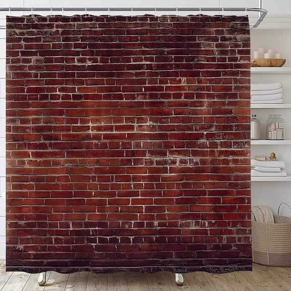 Vintage Red Brick Wall Shower Curtain Retro Brown Stone Wall Rustic Farmhouse Western Country Grunge Style Bathroom Curtain Fabric With Hooks 36"W x 72"L