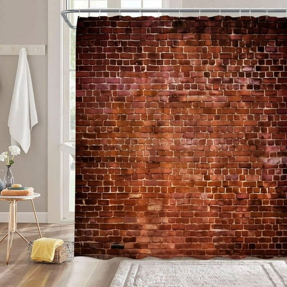 Vintage Red Brown Brick Wall Shower Curtain Retro Stone Brick Rocks Rustic Country Farmhouse Geometric Wall Fabric Bathroom Decor Curtain with Hooks