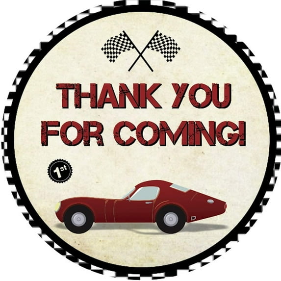 Vintage Red Car Thank You Stickers 24 pcs , Race Cars Birthday Party, Classic Cars Wedding, Engagement, Anniversary, Baby Shower, Bridal, Label Tags