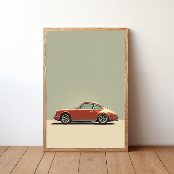 Vintage Red Classic Car Sports Decor Garage Retro Portrait, Unframed Poster