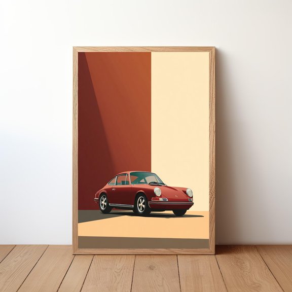 Vintage Red Classic Car Sports Decor Garage Retro Portrait, Unframed Poster