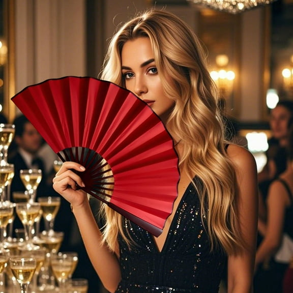 Vintage Red Cloth Folding Fan for Dance Performance and Wedding Decoration, Traditional Chinese Retro Hand Fan with Durable Fabric, 13 Inch Foldable Accessory for Line Dancing and Stage Events