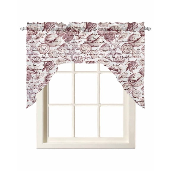 Vintage Red Coastal Kitchen Swag Valances for Windows, Starfish Conch Shell Summer Swag Valances Curtains for Living Room, Rod Pocket Window Treatments for Bathroom, Bedroom, Cafe, 56"x36"