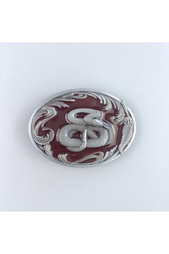 Vintage Red Enamel Wildlife Snake Western Oval Belt Buckle