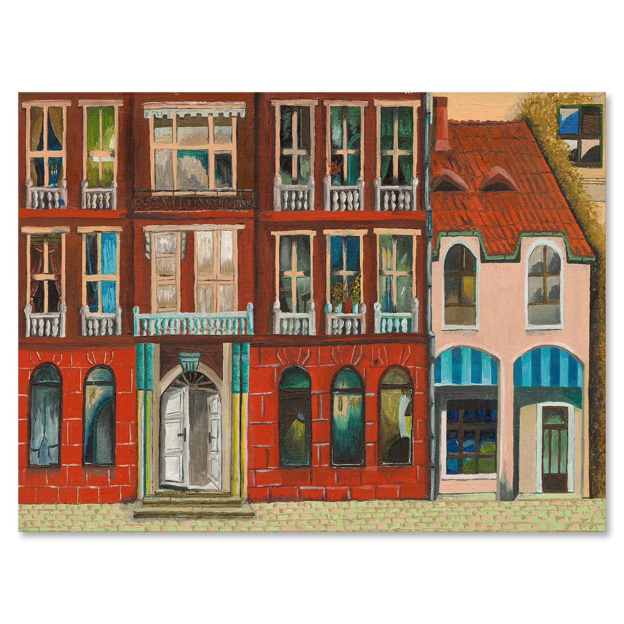 Vintage Red Facade of Shop In Paris I 32 in x 16 in Painting Canvas Art Print, by Designart